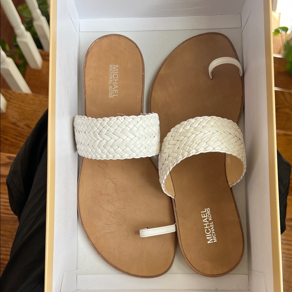 Michael Kors White Braided Slide Sandals
